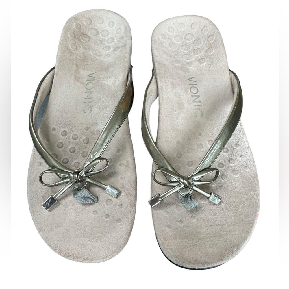 VIONIC Women's 8‎ Bella Bow Sandals Flip Flops Comfort Orthotic Thongs Gold